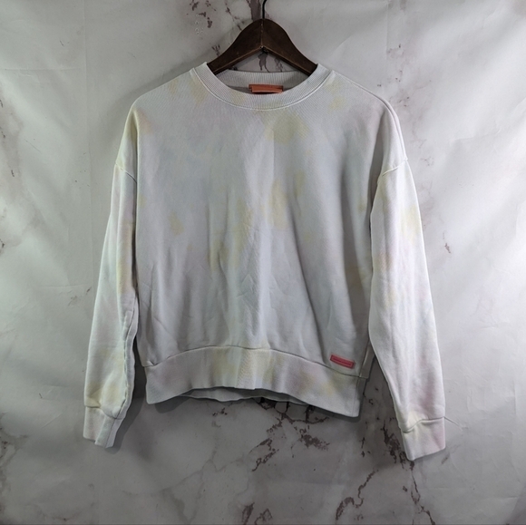 Scotch & Soda Sweatshirt Womens Small White Pink Crop Tie Dye Pullover Crewneck - Picture 1 of 11